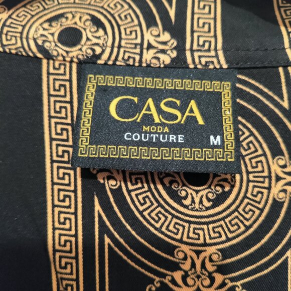 NWT Casa Moda Couture M Mens Woven Shirt AOP Baroque Pattern Black Gold S/S - Picture 3 of 7